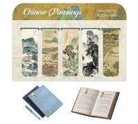 CutitiUU 5 Pieces Magnetic Book Markers Magnetic Bookmarks Featuring Ancient Chinese Landscape Ink Paintings Magnetic Personalised Bookmark Gift for Book Lovers Bookworms (Ink Wash Painting)