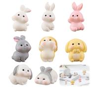 CutitiUU 8 PCS Rabbit Figures Toys Bunny Cake Topper,Miniature Rabbit Figure,Bunny Tiny Animals Miniature Rabbit for Easter Egg Fillers Garden Dollhouse Rabbit Fairy Garden Moss Landscape (8P)