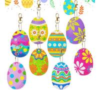 CutitiUU 8 Pieces Easter Double Sided Diamond Art Keychain Kit,Easter Egg Double Sided Diamond Painted Keychain,Easter Diamond Painting Keychain 5D DIY Diamond Painting Kit Mosaic Making Kit (8PCS)