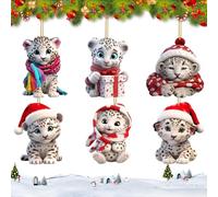 CutitiUU Animal Christmas Ornaments, Snow Leopard Tree Hanging Ornament, Christmas Acrylic Pendant for Dogs and Cats, 2D Acrylic Car Pendant (Snow Leopard-6)