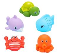 CutitiUU Bath Toys, 5 Pcs Baby Bath Toy Set, Bath Toys for 1 Year Old Rubber Sea Animals Bathtub Toys Floating Swimming Pool Bathtub Toy for 6 7 8 9 10 11 12 Months Old Boys Girls