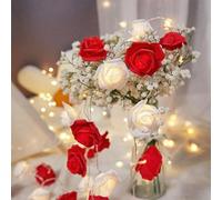 CutitiUU Rose Flower Fairy String Lights,3.0m/30 LED Rose Fairy String Lights,Battery Powered,Bedroom Lights for Valentine's Day Wedding Outdoor,Flower Strings Light for Wedding (Red+White)
