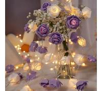 CutitiUU Rose Flower Fairy String Lights,3.0m/30 LED Rose Fairy String Lights,Battery Powered,Bedroom Lights for Valentine's Day Wedding Outdoor,Flower Strings Light for Wedding (White+Purple)