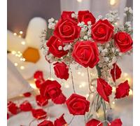 CutitiUU Rose Flower Fairy String Lights,3.0m/30 LED Rose Fairy String Lights,Battery Powered,Bedroom Lights for Valentine's Day Wedding Outdoor,Flower Strings Light for Wedding (Red)