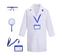 CutitiUU scientist costume kids 4 Pcs mad scientist costume kids,Kids Doctor Scientist Costume Set Include Lab Coat,Goggles,ID Card and Magnifier Science Dress Up Outfit for Boys Girls (L)
