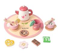CutitiUU Wooden Tea Set for Toddler,Kids Tea Party Set,Play Food for Children Kitchen Accessories,Toy Tea Set with Play Food Dessert Tray,Perfect for 3+ Year Old Kid Girls Tea Party (Pink)
