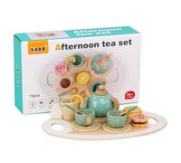 CutitiUU Wooden Tea Set for Toddler,Kids Tea Party Set,Play Food for Children Kitchen Accessories,Toy Tea Set with Play Food Dessert Tray,Perfect for 3+ Year Old Kid Girls Tea Party (Green)