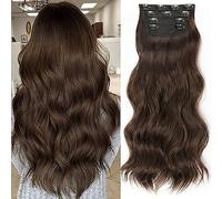 CutitiUUHair Extensions Clip Long Water Wave Hairpiece,Long Wavy Full Head Clip in Hair Extension Synthetic Fiber Hair,Large Wave Imitation Hairpiece,Natural Volume,Dark Brown