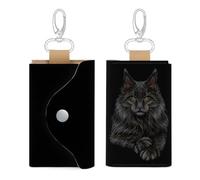CUTJMDNGH Maine Coon Cat Portrait on Black Key Wallet Small Keys Holder Organizer Coin Purse Card Bag Pouch for Men Women