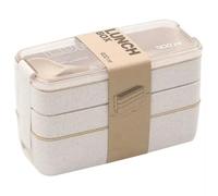 CUTLERIA Bento Lunch Box | Japanese Lunch Box Kit with Spoon & Fork | 3-in-1 Compartment Meal Prep Containers for Kids & Adults (Beige)