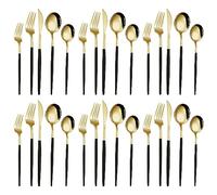 Cutlery Black Gold Set, Tableware Silverware Set, 30 Piece Stainless Steel Silverware Set, Black Handle Knife Fork Spoon Set for 6 People, Elegant Life Dinner Set, Durable and Dishwasher Safe