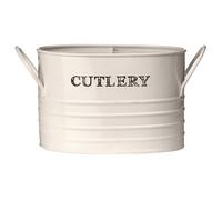 Cutlery Caddy, Ceramic Holder With Handwritten Style Label, Ideal For Organising Knives, Forks & Spoons, Premier Housewares Cream One Size