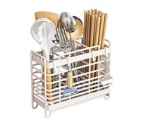 cutlery drainer Metal Hollow Out Kitchen Utensil Holder with 3 Compartments, Wall Mount/Countertop Utensil Drying Racks, White Utensil Caddy with Drain Tray and Hooks cutlery drainer for sink