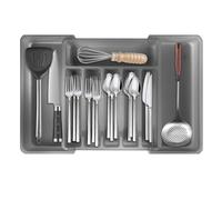 Cutlery Drawer Organiser - 57cm Adjustable 8-Compartment Utensil Tray - Compact Drawer Divider For Kitchen Storage - Perfect For Knives, Forks & Spoons - Sleek Grey Design