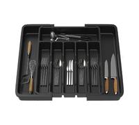 Cutlery Drawer Organiser, Expandable 6-8 Compartment Cutlery Tray for Kitchen Drawer, Adjustable Utensils and Silverware Holder, Plastic Flatware Spoons Forks Knives Holder Storage Insert, Black