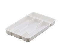 Cutlery Drawer Organiser, Plastic Flatware Spoons Forks Knives Holder Storage Insert, 4 Compartment Plastic Cutlery Holder Tray Drawer Organiser Rack, Black, White (White)