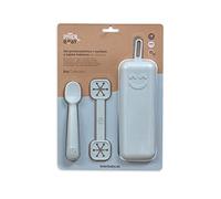Cutlery Holder with Spoon and Silicone Bib Holder, Greyish Blue