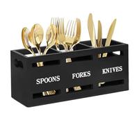 Cutlery Holder Wooden Silverware Holder with 3 Compartments Multipurpose Utensil Caddy for Forks Spoons Cutter Black