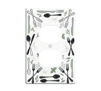 Cutlery Kitchen Duplex Outlet Covers Wall Plate, Culinary Rustic Leaves Fork Spring Green Plastic Standard Size Double Power Outlet Cover Plate for Home Living Room New Apartment Decor