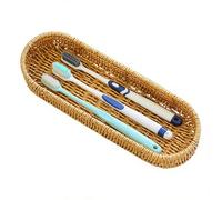 Cutlery Organizer Basket - Artificial Wicker Storage Container, Durable Lightweight Design, Multi-Compartment Holder, Compact Portable Structure, Elegant Table Accessories | Practical