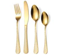 Cutlery Set, 24 PCS Stainless Steel Golden Flatware Set Service for 6, Mirror Polished Tableware with Knives Forks Spoons Teaspoons with Snake Skin, Dishwasher Safe/Easy Clean