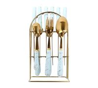 Cutlery Set,24-Piece Home Safety Stainless Steel,with Stand, Including 6 Spoons,6 Forks,6 Knives, and 6 Coffee Spoons,for The Daily Needs of The Family, Store and Access Your Tableware (Blue)
