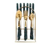 Cutlery Set,24-Piece Home Safety Stainless Steel,with Stand, Including 6 Spoons,6 Forks,6 Knives, and 6 Coffee Spoons,for The Daily Needs of The Family, Store and Access Your Tableware (Dark Green)