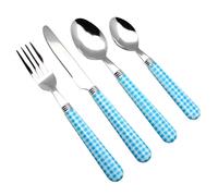 Cutlery Set 24pcs Stainless Steel with Gingham Check Coloured Handles (Blue x 24 pcs)