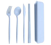 Cutlery Set 4Pcs/Set Reusable Portable Plastic Cutlery Set with Storage Box Students Spoon Fork Cutter Chopsticks Tableware Set for Outdoor Flatware Set