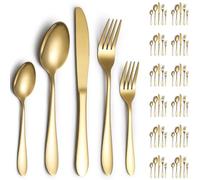 Cutlery Set 60 Pieces Service for 12, ReaNea Gold Flatware Set, Titanium Plating Cutlery Set Include Dinner Knives, Dinner Spoons, Dinner Forks, Teaspoons, Dessert Forks, Dishwasher Safe
