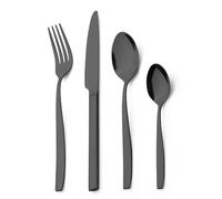 Cutlery Set,Alata Bristol 24 Piece Mirror Black Stainless Steel Flatware Set, Tableware Silverware Set with Spoon Knife and Fork Set, Service for 6, Dishwasher Safe/Everyday Use，Mirror Polished