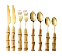 Cutlery Set Bamboo 410 Stainless Steel Dining Set Gold 2 Sets