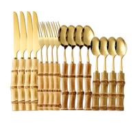 Cutlery Set Bamboo 410 Stainless Steel Dining Set Gold 4 Sets