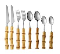 Cutlery Set Bamboo 410 Stainless Steel Dining Set Silver 2 Sets