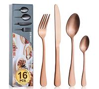 Cutlery Set, BEWOS 16-Piece Stainless Steel Flatware Set, Tableware Silverware Set with Matt Rose Gold Spoon Knife and Fork Set, Service for 4, Dishwasher Safe/Easy Clean
