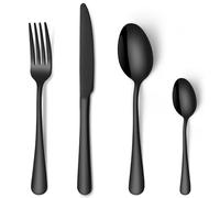 Cutlery Set Black, HONKKU 32 Pieces Stainless Steel Flatware Set for 8 People, Mirror Polished Silverware Set with Spoon Knife and Fork Set for Home Kitchen, Dishwasher Safe