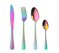 Cutlery Set, Buyer Star 16 Piece Hammered Flatware Sets for 4, Unique Pattern Design Stainless Steel Cutlery Silverware Set with Spoon Knife and Fork Set, Dishwasher Safe- (Rainbow)