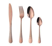 Cutlery Set, Buyer Star 16 Piece Hammered Flatware Sets for 4, Unique Pattern Design Stainless Steel Cutlery Silverware Set with Spoon Knife and Fork Set, Dishwasher Safe- (Rose Gold)