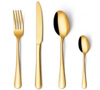 Cutlery Set Gold, HONKKU 16 Pieces Stainless Steel Flatware Set for 4 People, Mirror Polished Tableware Silverware Set with Spoon Knife and Fork Set for Home Kitchen, Dishwasher Safe