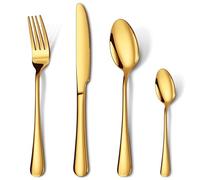 Cutlery Set Gold, HONKKU 32 Pieces Stainless Steel Flatware Set for 8 People, Mirror Polished Silverware Set with Spoon Knife and Fork Set for Home Kitchen, Dishwasher Safe