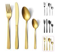 Cutlery Set, Hunnycook 32 Pieces Gold Cutlery Sets, Stainless Steel Cutlery Set for 8, Flatware Set with Knife and Forks Set, Spoons and Teaspoons, Mirror Polished and Dishwasher Safe