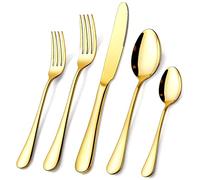 Cutlery Set, OGORI 40-Piece Gold Stainless Steel Flatware Set, Tableware Silverware Set with Spoon Knife and Fork Set, Service for 8,Easy Clean, Mirror Polished