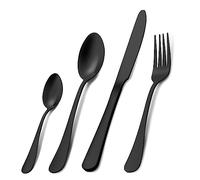 Cutlery Set, Pleafind 16 Piece Matte Black Cutlery Set, Service for 4, Stainless Steel Flatware Set, Matt Black Knife and Fork Sets, Silverware Set, Dishwasher Safe