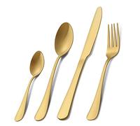 Cutlery Set, Pleafind 32 Piece Matte Gold Cutlery Set, Service for 8, Stainless Steel Flatware Set Include Knife Fork Spoon, Silverware Set, Dishwasher Safe