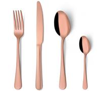 Cutlery Set Rose Gold, HONKKU 16 Pieces Stainless Steel Flatware Set for 4 People, Mirror Polished Tableware Silverware Set with Spoon Knife and Fork Set for Home Kitchen, Dishwasher Safe