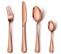 Cutlery Set Rose Gold, NINIROR 16 Piece Stainless Steel Flatware Set Silverware Set for 4 People Include Spoon Knife and Fork Sets Mirror Polished Dishwasher Safe Modern Design