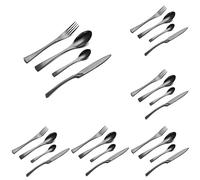 Cutlery Set, Silverware Flatware Cutlery Set, 24Pcs Silver Black Western Dinnerware Stainless Steel Luxury Fork Spoon Knife Tableware(Black)