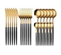 Cutlery Set， Silverware Flatware Cutlery Set, 24PCS Stainless Steel Steak Knife Fork Coffee Spoon Tableware Suit Kitchen Dinnerware Household,Black Gold