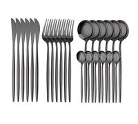 Cutlery Set， Silverware Flatware Cutlery Set, 24PCS Stainless Steel Steak Knife Fork Coffee Spoon Tableware Suit Kitchen Dinnerware Household,Black