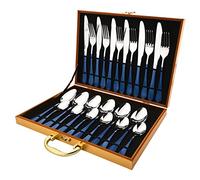 Cutlery Set Stainless Steel 24Pcs Dinnerware Knife Fork Coffee Spoon Dinner Flatware Gift Box Set Blue Silvr